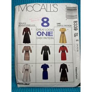 McCalls 8339 Sewing pattern shirt dress swing pencil skirt size 14 16 18